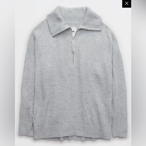 AERIE COZYUP WAFFLE QUARTER ZIP SWEATER
